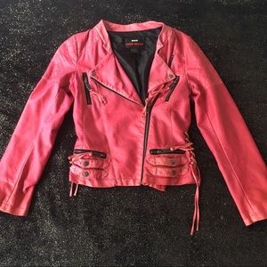 Pink Faux Leather Moto Jacket